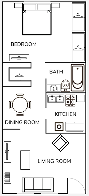 A3 One Bedroom / One Bath - 702 Sq. Ft.*