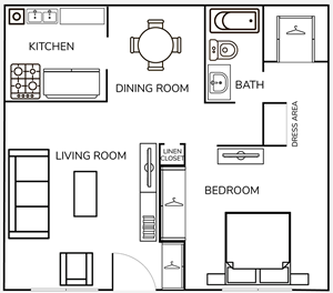 A4 One Bedroom / One Bath - 750 Sq. Ft.*