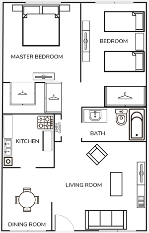 B1 Two Bedroom / One Bath - 840 Sq. Ft.*