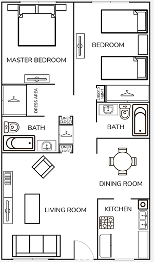 B2 Two Bedroom / Two Bath - 1000 Sq. Ft.*